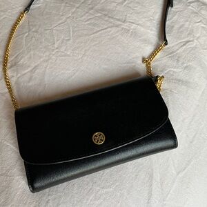 Tory Burch Black Leather Crossbody wallet purse